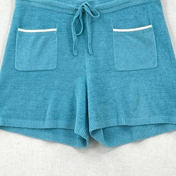 BAREFOOT DREAMS CozyChic Ultra Lite Shorts Womens Small Blue White Patch Pockets - Picture 5 of 12